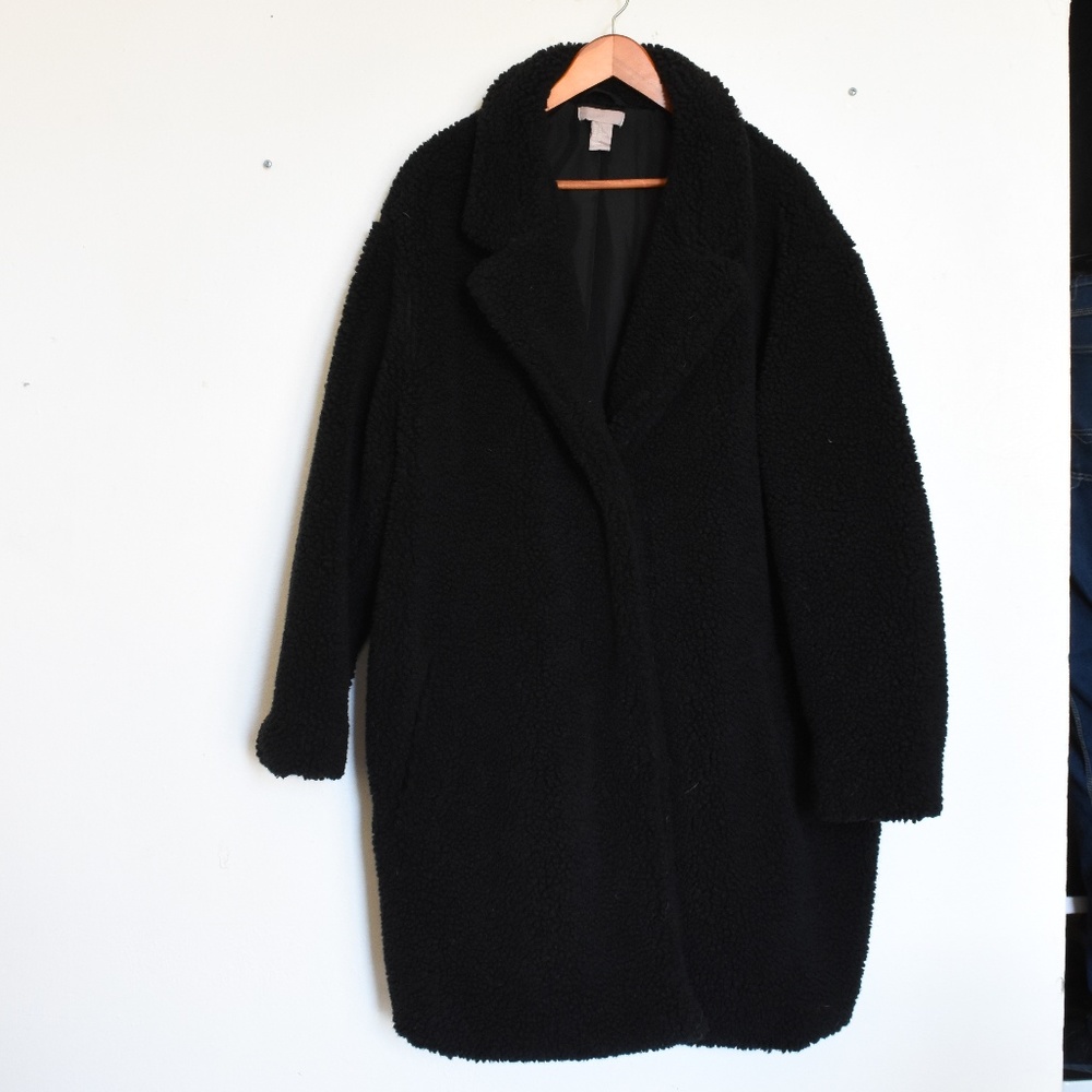 Black Faux Shearling Oversized Teddy Bear Coat